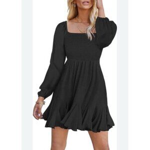 Hotwy Womens Black Tunic Dress Sz M Casual Waffle Knit Smocked Whimsygoth Witchy